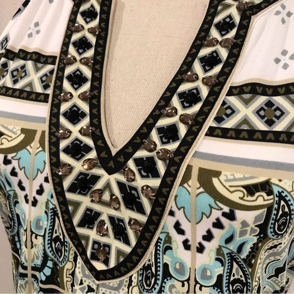 Hale Bob v-neck sleeveless beaded neckline midi dress size M - Picture 2 of 9